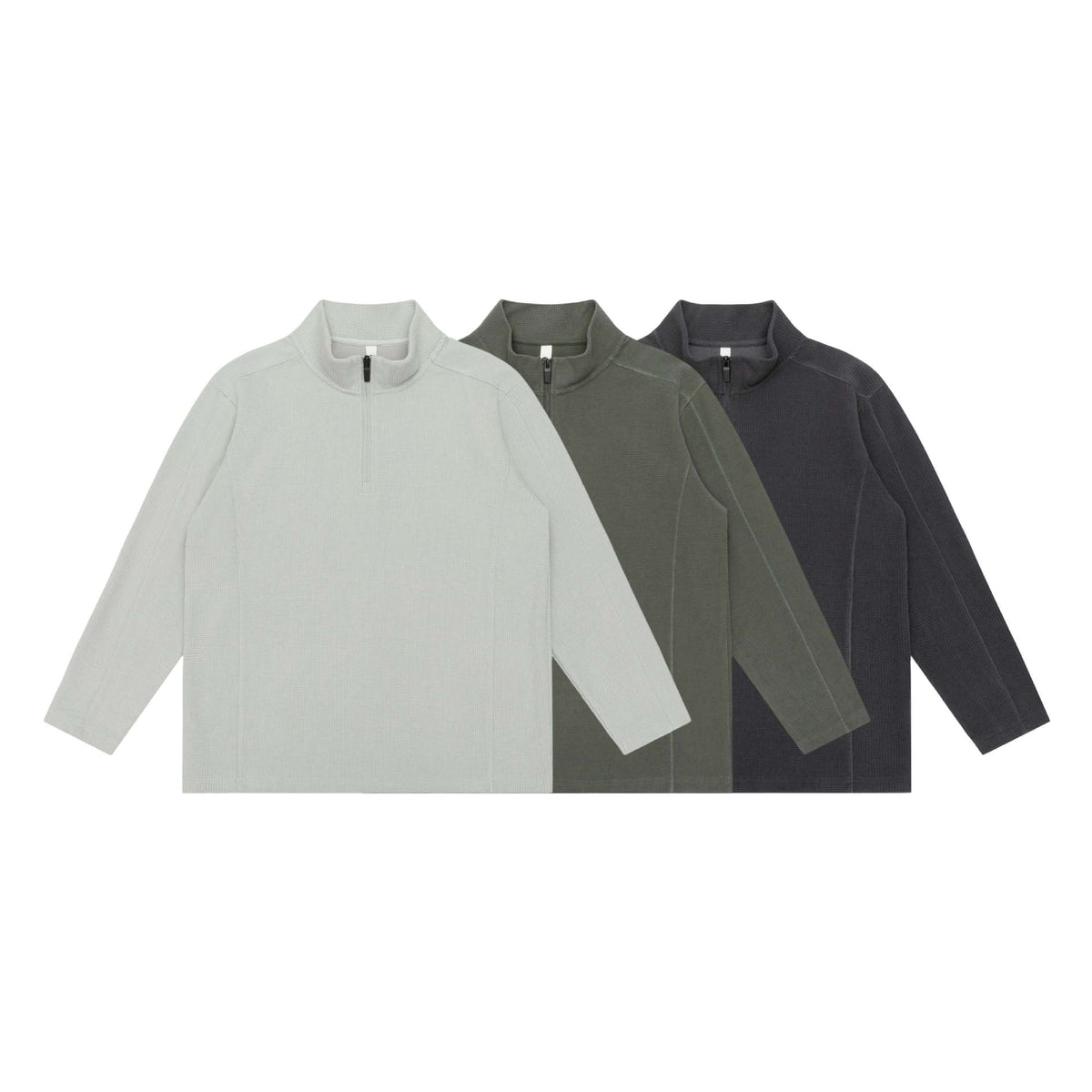 Unisex Waffle Structure Half-Zip Pullover with Troyer Collar and Relaxed Fit EVA-US