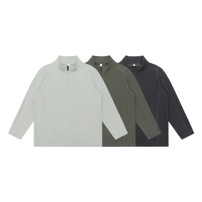 Unisex Waffle Structure Half-Zip Pullover with Troyer Collar and Relaxed Fit EVA-US