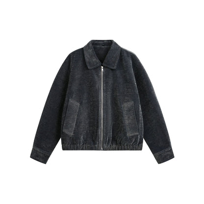 Unisex Boxy Bomber Jacket with Shirt Collar, Front Zipper and Flap Pockets EVA-US