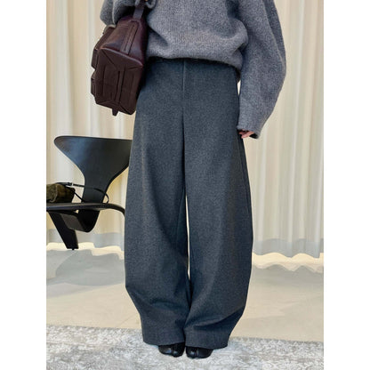 Women's high-waisted wool blend palazzo pants with wide leg and crease EVA-US