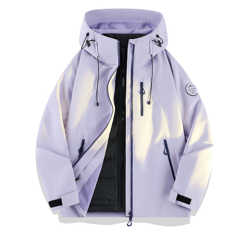 Women Lightweight Waterproof Hooded Jacket with Teddy Charm and Concealed Zipper Pockets EVA-US