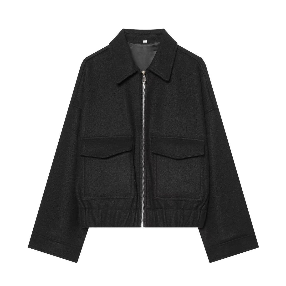 Ladies short jacket made of wool blend with zipper, flap pockets and elastic hem EVA-US