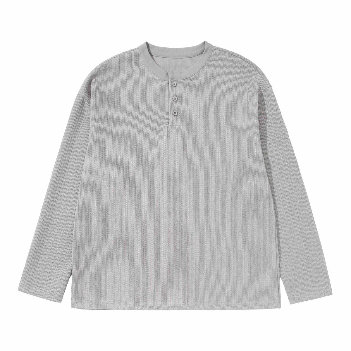 Unisex Structured Waffle Henley Shirt with Straight Hem and Oversized Silhouette EVA-US