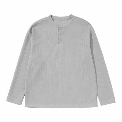 Unisex Structured Waffle Henley Shirt with Straight Hem and Oversized Silhouette EVA-US