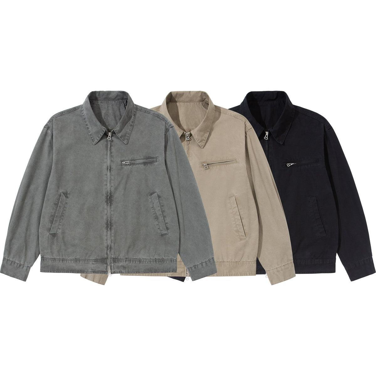 Men's Short Blouson in Vintage-Washed Canvas with Two-Way Zipper EVA-US