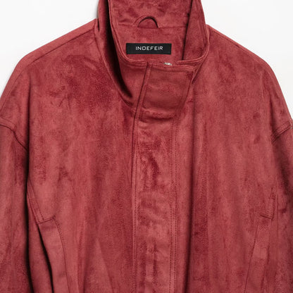 Women's kimono-inspired velour jacket with tie belt and high stand-up collar EVA-US
