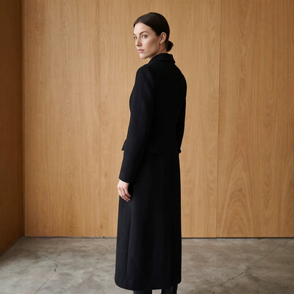 Women's Tailored Long Coat with Shawl Collar and Figure-Shaping Darts EVA-US