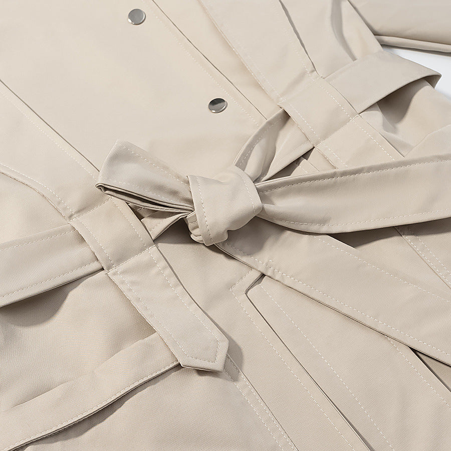 Ladies short trench coat with cape detail, stand-up collar and tie belt EVA-US