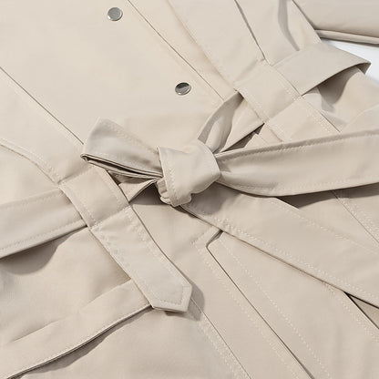 Ladies short trench coat with cape detail, stand-up collar and tie belt EVA-US