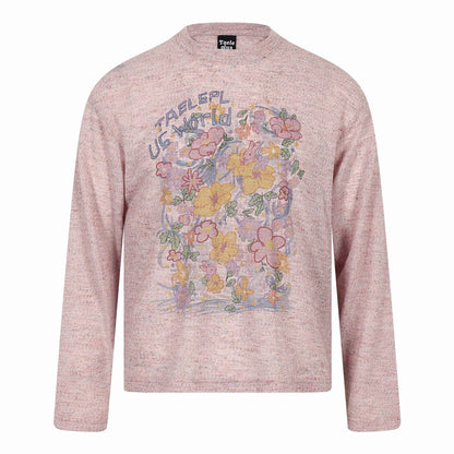 Unisex Relaxed-Fit Long Sleeve Shirt with Floral Illustration Graphic and Ribbed Round Neck EVA-US