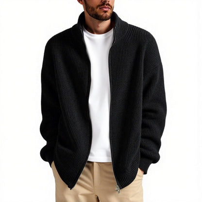 Men's cardigan with high collar and practical zipper EVA-US