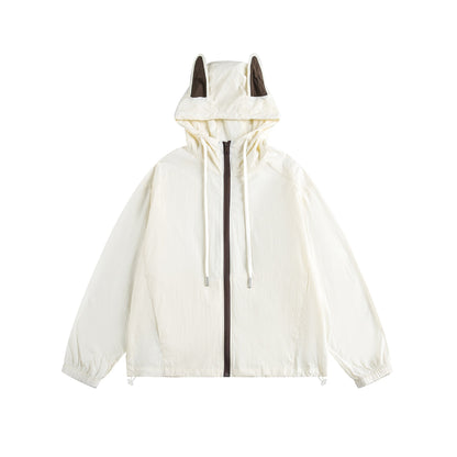 Women Lightweight Hooded Anorak with Ear Applique and Drawstring EVA-US