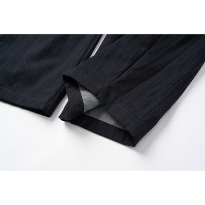 Women's high-waisted wide culotte pants made of denim mix with pleats and button closure EVA-US