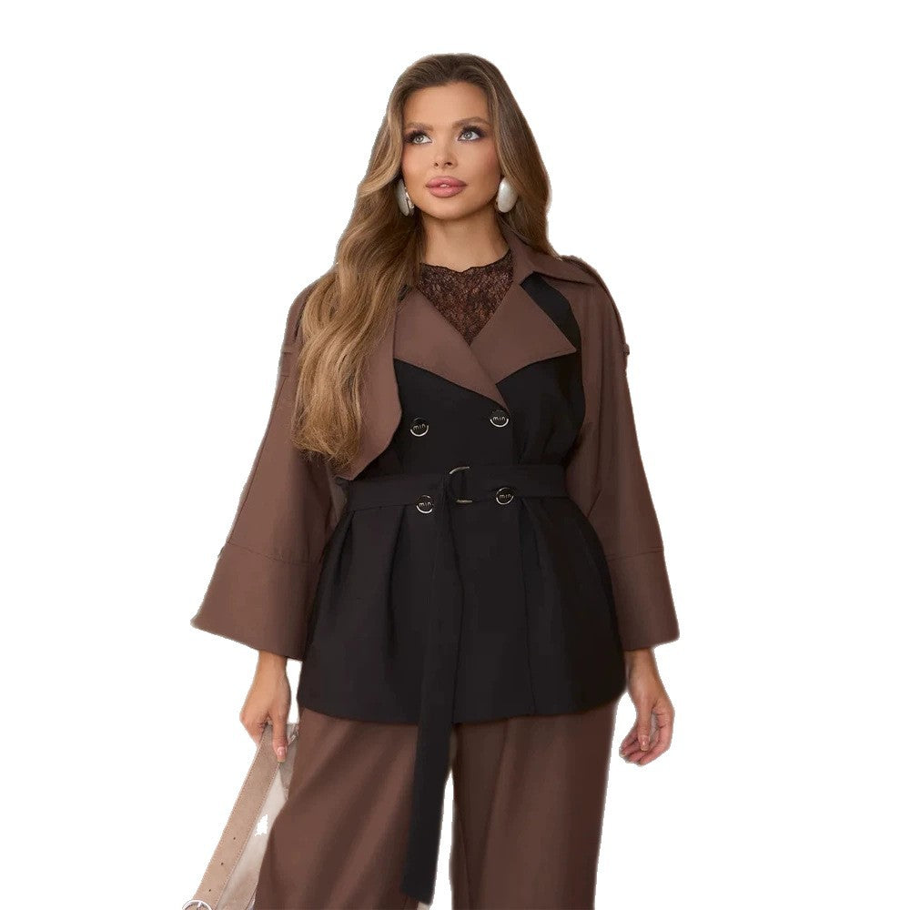 Ladies Two-Piece Set Fitted Waistcoat-Blazer with Ties and Loose Harem Pants EVA-US