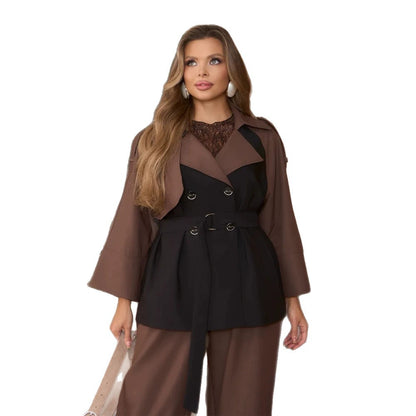 Ladies Two-Piece Set Fitted Waistcoat-Blazer with Ties and Loose Harem Pants EVA-US