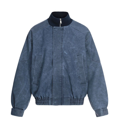 Men's short boxy blouson made of corduroy fabric with high ribbed collar and elastic hem.