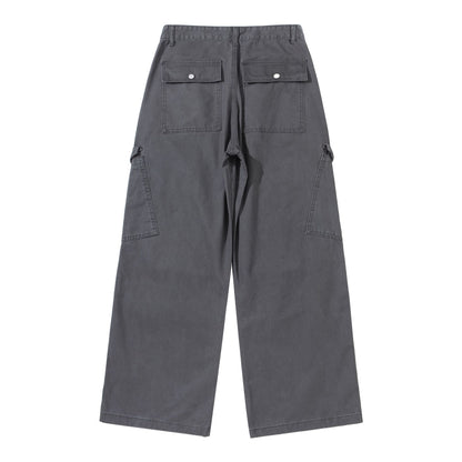 Women's Wide Cargo Pants made of Cotton Twill with High Waist and Patch Pockets EVA-US