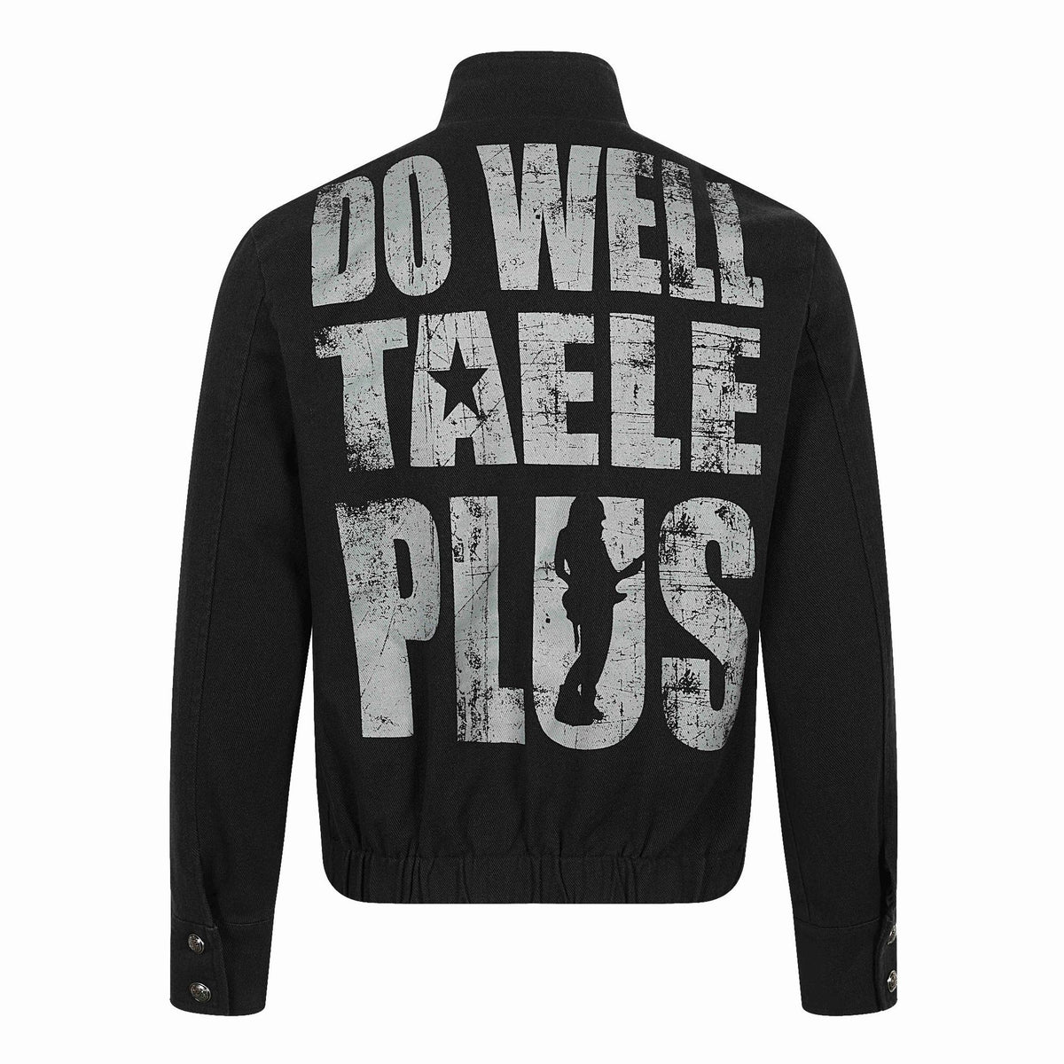 Men's Asymmetrical Blouson Jacket with Stand Collar, Metal Button Trim and Graphic Print EVA-US