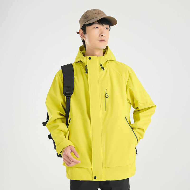Men's lightweight breathable two-layer rain softshell jacket with adjustable hood and chest pocket EVA-US