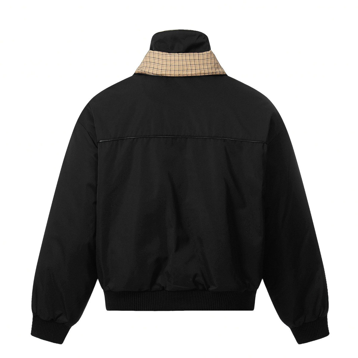 Unisex short jacket with high double collar and checked inner lining EVA-US
