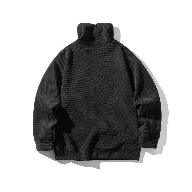 Unisex Oversize Waffle Structure Mock Neck Sweatshirt with Kangaroo Pocket EVA-US