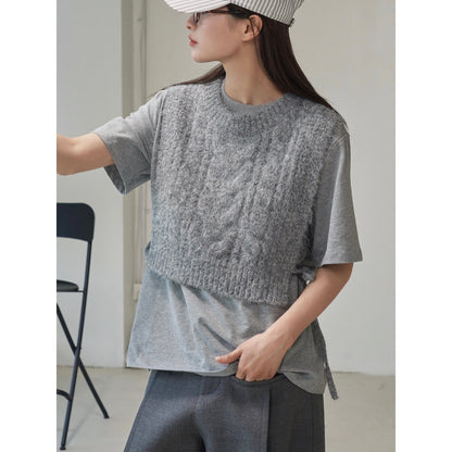 Ladies Short Cut Mohair Look Knit Vest with Back Lacing EVA-US