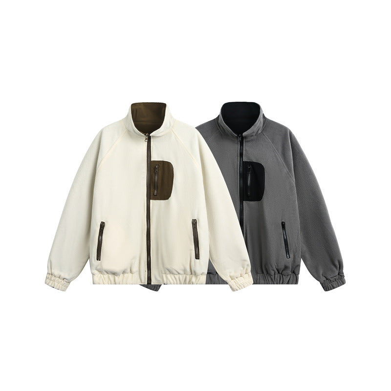 Unisex Lightweight Fleece Outdoor Jacket with Zipper Chest Pocket and Elastic Hem EVA-US