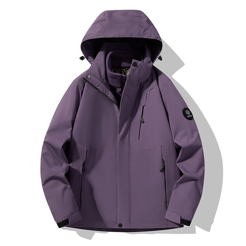 Men's three-layer breathable softshell trekking jacket with integrated fleece collar and adjustable hood EVA-US