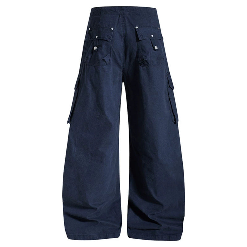 Women's wide high-waist cargo pants with drawstring waistband and large flap pockets EVA-US