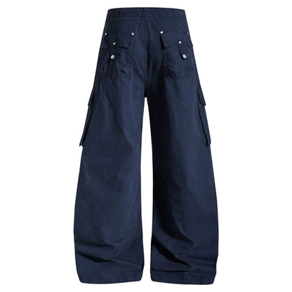 Women's wide high-waist cargo pants with drawstring waistband and large flap pockets EVA-US