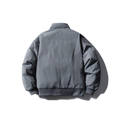 Men's Short Boxy Thermal Bomber Jacket with Geometric Quilting and High Stand-Up Collar EVA-US