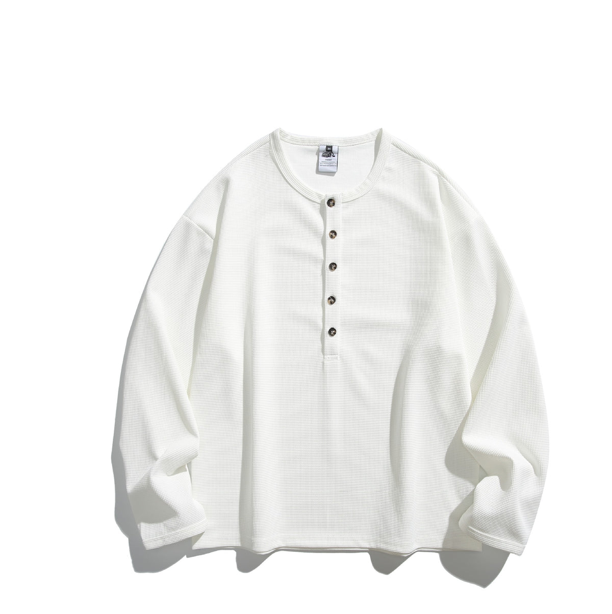 Unisex Waffle Knit Henley Shirt with Button Placket and Round Neck EVA-US