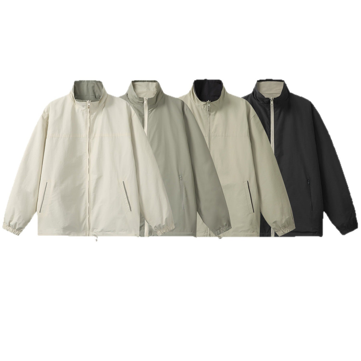 Unisex Lightweight Boxy Windbreaker with High Stand Collar and Drawstring EVA-US