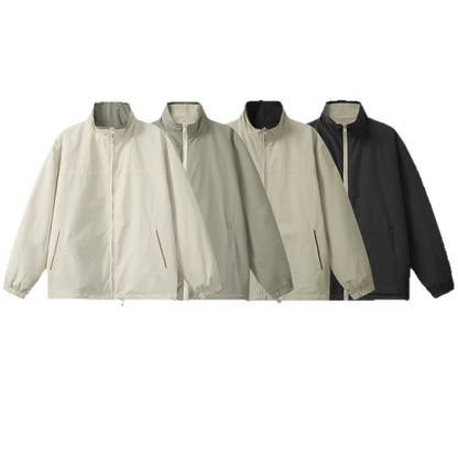 Unisex Lightweight Boxy Windbreaker with High Stand Collar and Drawstring EVA-US