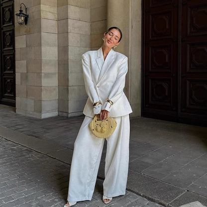 Women's Oversized Linen Blazer with Structured Shoulder and Tailored Hem EVA-US