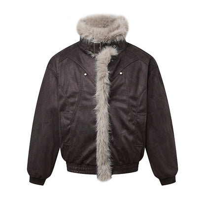 Men's bomber jacket in aviator look with faux fur trim and buckle collar EVA-US