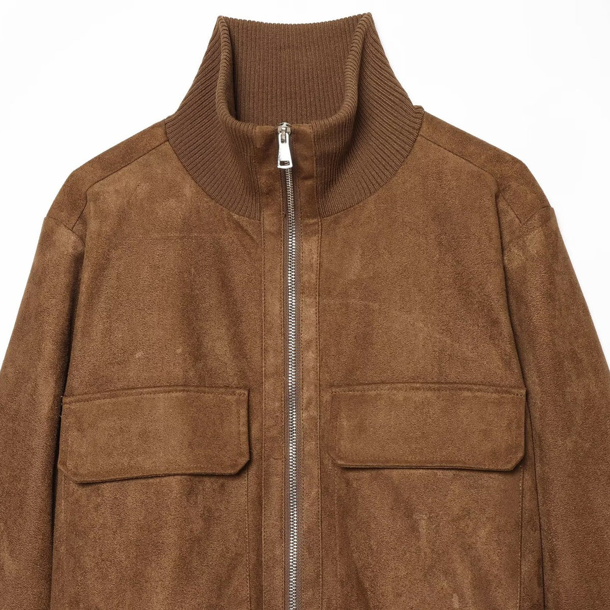 Women's suede look bomber jacket with ribbed collar and patch pockets EVA-US