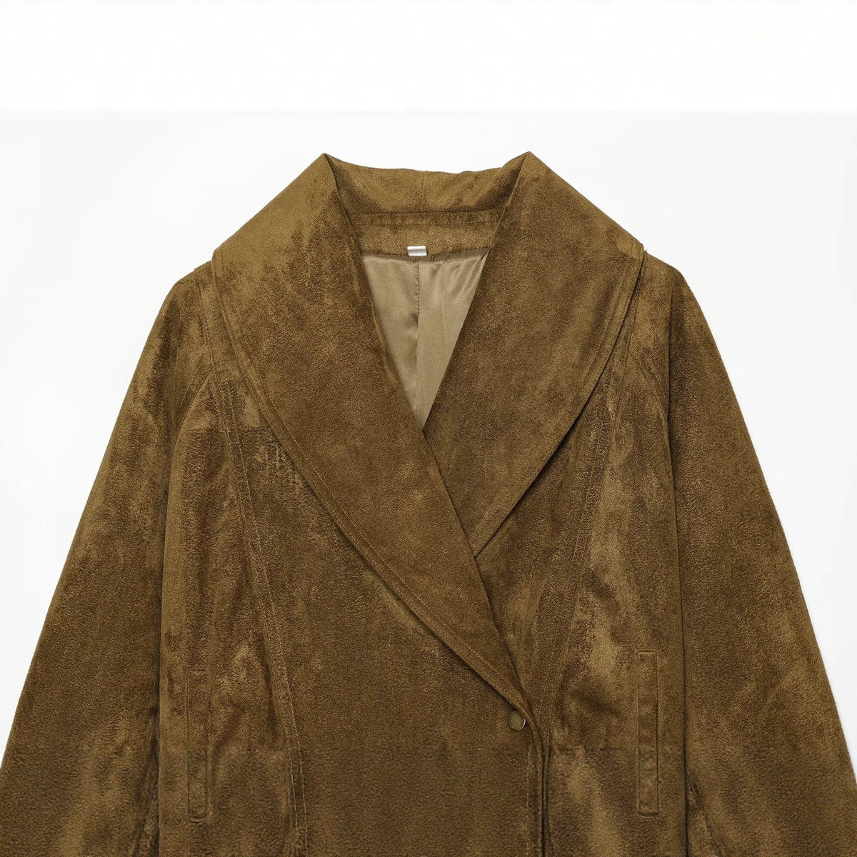 Women's Tailored Velvet Look Wrap Coat with Shawl Collar and Tied Belt EVA-US