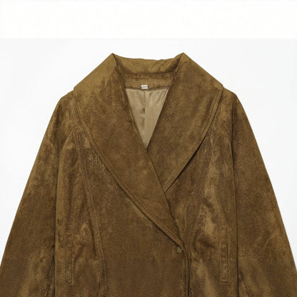 Women's Tailored Velvet Look Wrap Coat with Shawl Collar and Tied Belt EVA-US