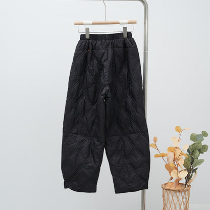Women's Quilted Oversized Padded Pants with Elastic Waistband and Large Patch Pockets EVA-US
