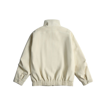 Unisex Short Cropped Boxy Blouson Jacket with Funnel Collar, Epaulettes and Waist Belt EVA-US