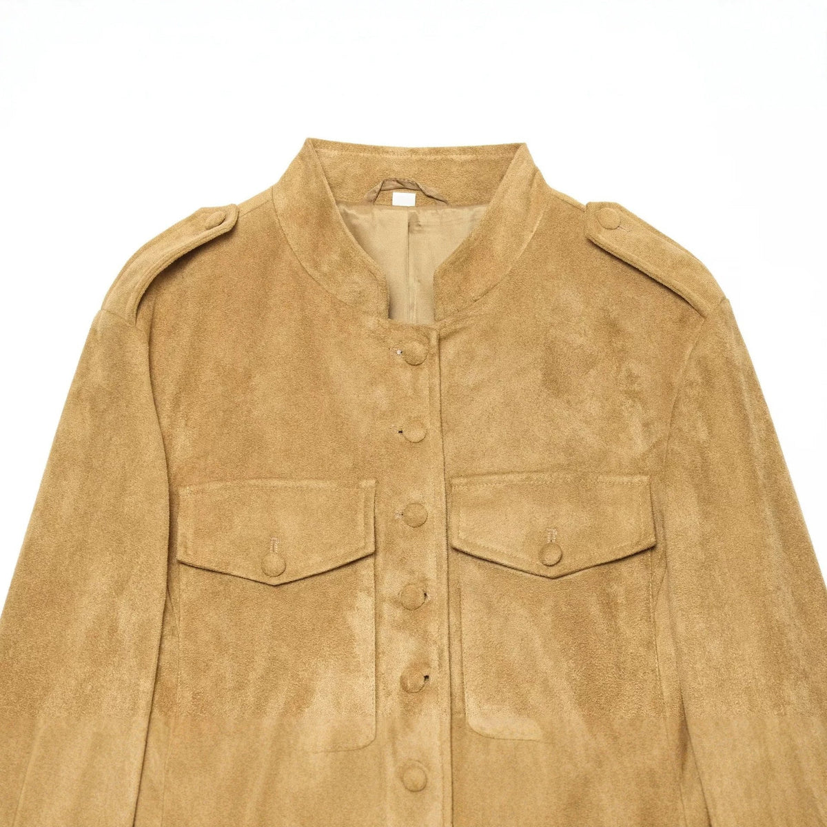Women's Suede Jacket in Military Style with Stand-Up Collar EVA-US