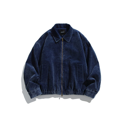 Unisex Corduroy Bomber Jacket with Zipper and Elastic Hem EVA-US