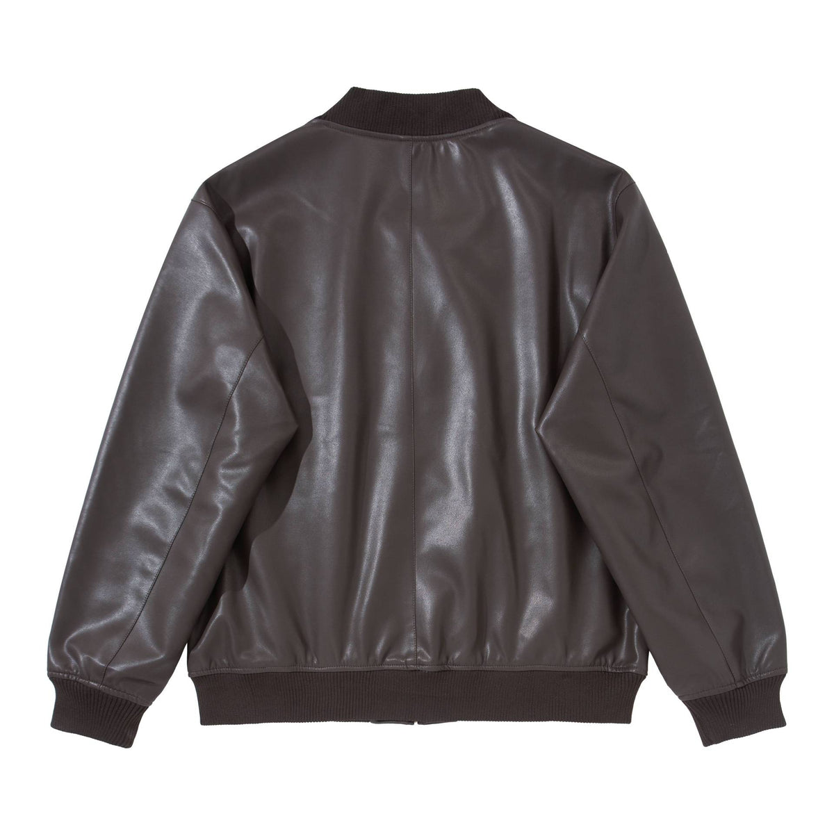 Men's smooth leather bomber jacket with concealed front and elastic ribbed cuffs