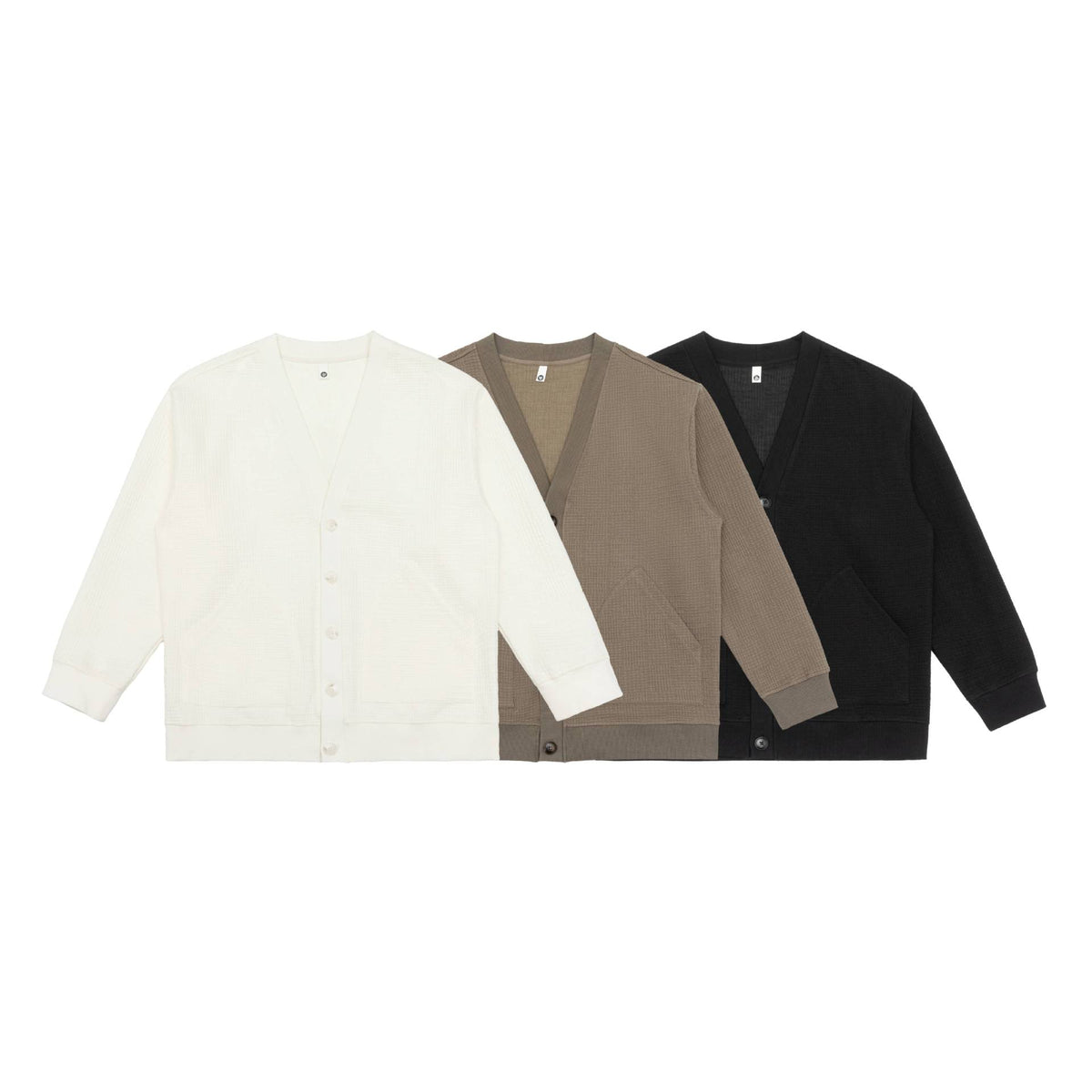 Unisex Waffle Structure Cardigan with V-Neck, Button Placket and Patch Side Pockets EVA-US