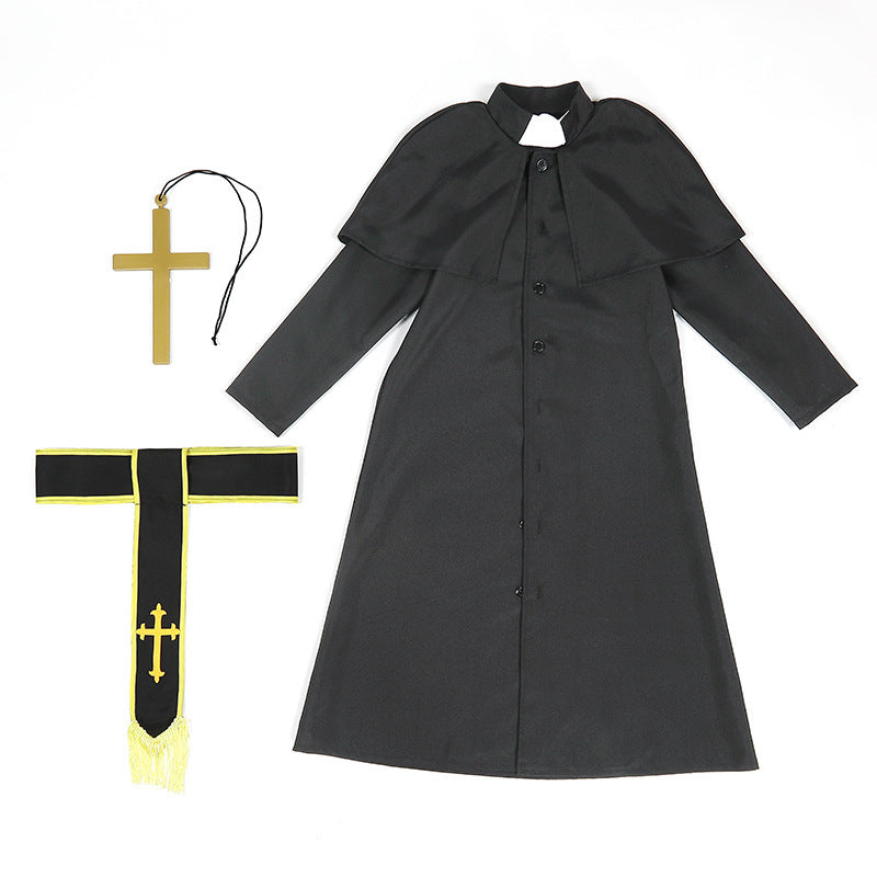 Men's Priest Costume with Cape and Golden Accessories EVA-US