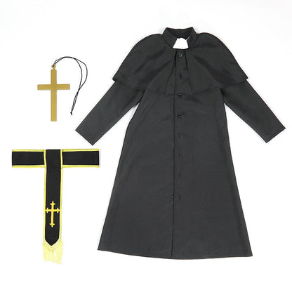 Men's Priest Costume with Cape and Golden Accessories EVA-US