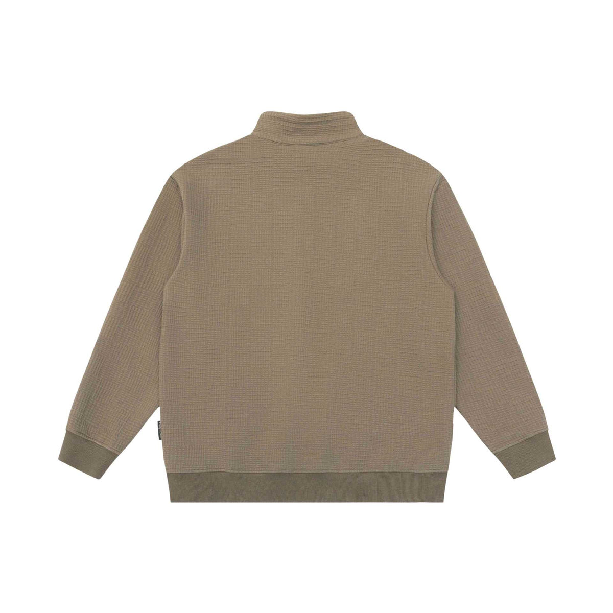 Unisex Structured Waffle Knit Half Zip Pullover with Stand Collar and Ribbed Cuffs EVA-US