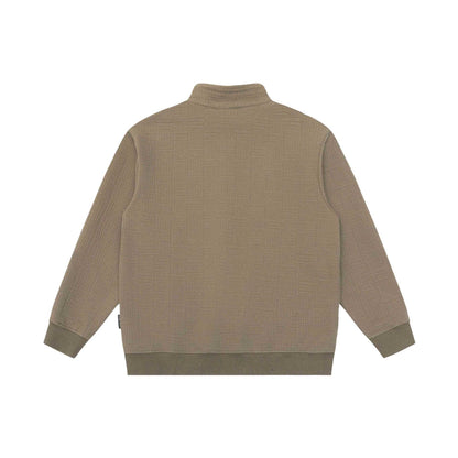 Unisex Structured Waffle Knit Half Zip Pullover with Stand Collar and Ribbed Cuffs EVA-US