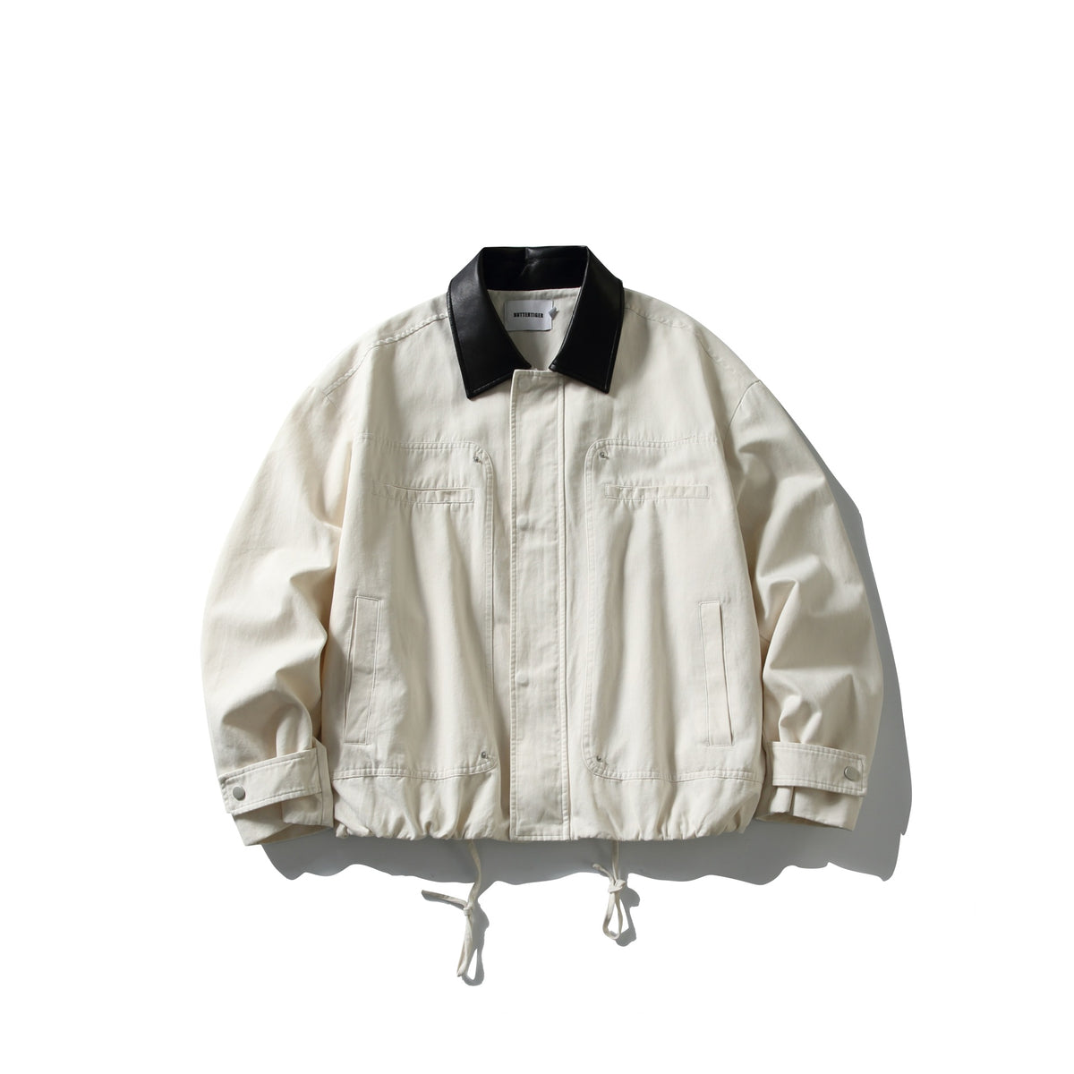 Men's field jacket in boxy cut with leather collar and drawstring EVA-US